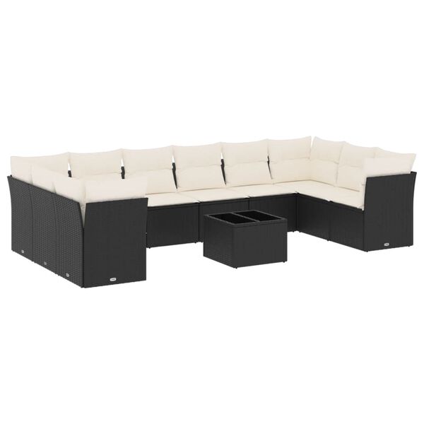 vidaXL 11-delige Loungeset met kussens poly rattan zwart