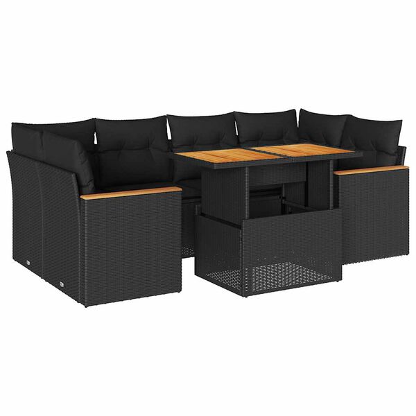 vidaXL 6-delige Loungeset met kussens poly rattan acacia zwart