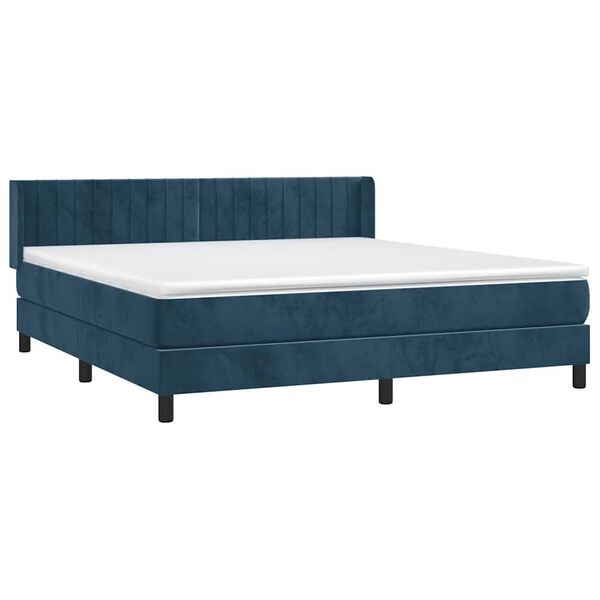 vidaXL Boxspring met matras fluweel donkerblauw 180x200 cm