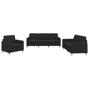 vidaXL 3-delige loungeset met kussens stof zwart