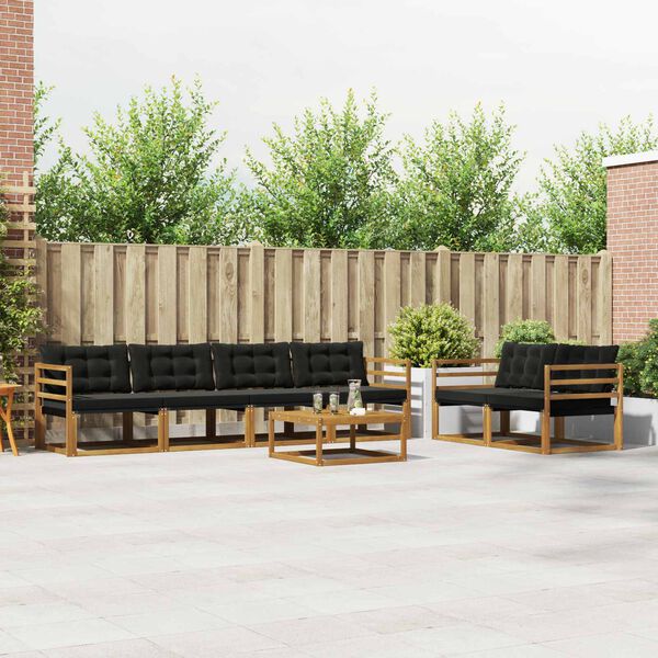 vidaXL Buiten bankenset met kussen 7 pcs Natuurlijk en Zwart