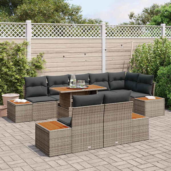 vidaXL Tuin Sofa Set met opslag 9 pcs Grijs Poly riet