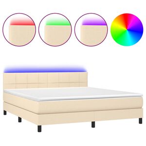 vidaXL Boxspring met matras en LED stof cr&egrave;mekleurig 160x200 cm