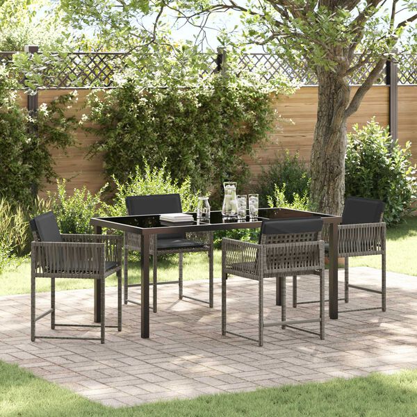 vidaXL Tuin eettafelset 5 pcs Grijs poly rattan