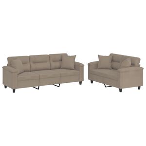 vidaXL 2-delige Loungeset met kussens microvezelstof taupe