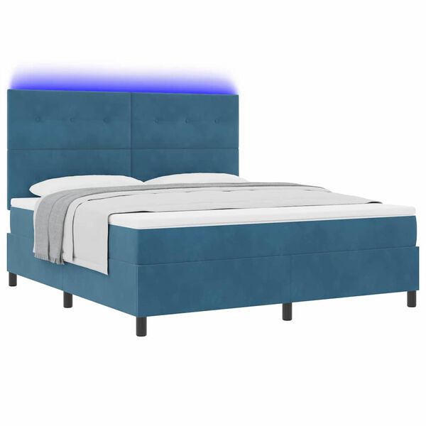 vidaXL LED Box Spring Bed met matras Donkerblauw 180 x 200 cm Fluweel