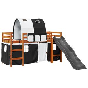 vidaXL Kinderhoogslaper met tunnel 80x200 cm grenenhout wit en zwart