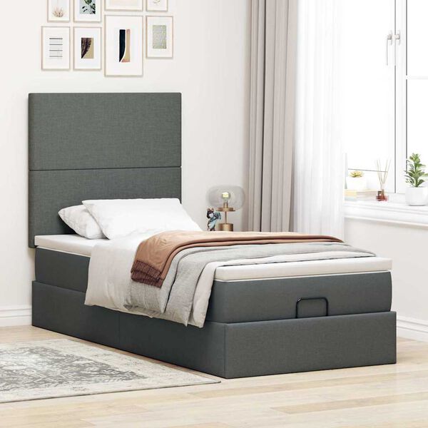 vidaXL Ottoman bed met matras en LED's 100x200cm stof donkergrijs