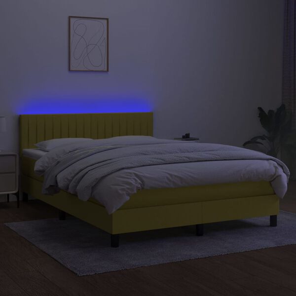 vidaXL Boxspring met matras en LED stof groen 140x190 cm