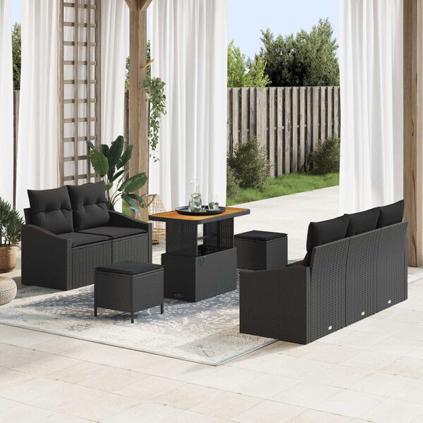 vidaXL Tuin Sofa Set met kussen met opslag met kussen 8 pcs Zwart
