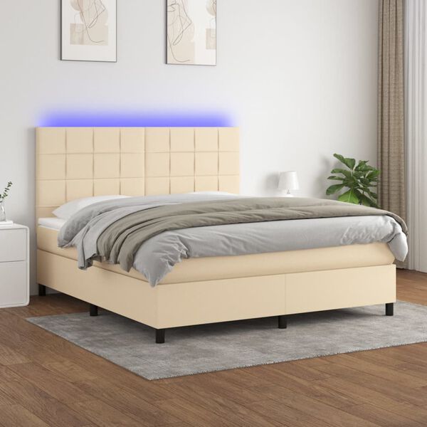 vidaXL Boxspring met matras en LED stof cr&egrave;mekleurig 180x200 cm