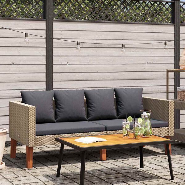 vidaXL Tuinbank 2-zits met kussens poly rattan beige