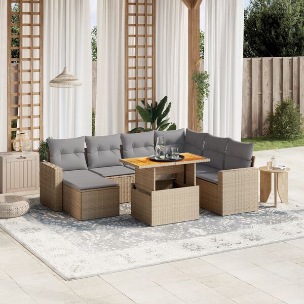 vidaXL 8-delige Loungeset met kussens poly rattan beige