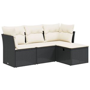 vidaXL 4-delige Loungeset met kussens poly rattan zwart