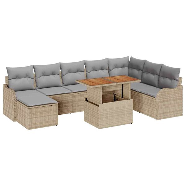 vidaXL Tuin Sofa Set met kussen met opslag 9 pcs beige en lichtgrijs