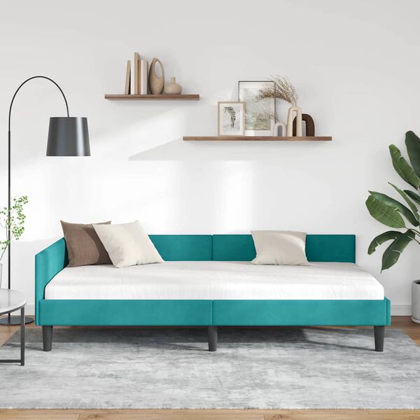 vidaXL Hoekbedframe met hoofdeinde Turquoise 100 cm x 200 cm Fluweel