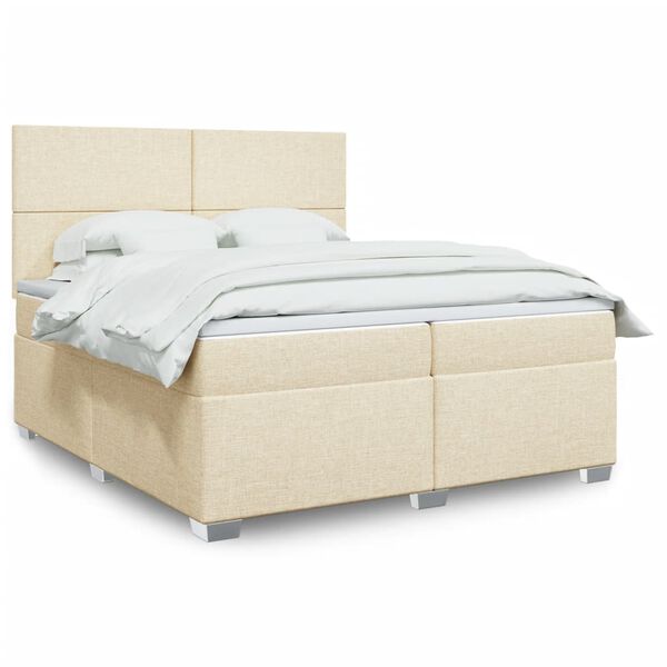 vidaXL Boxspring met matras stof cr&egrave;mekleurig 200x200 cm