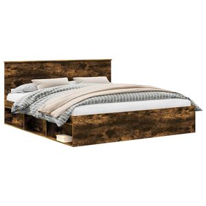 vidaXL Bedframe met hoofdeinde Gerookt eiken 200 x 200 cm Bewerkt hout