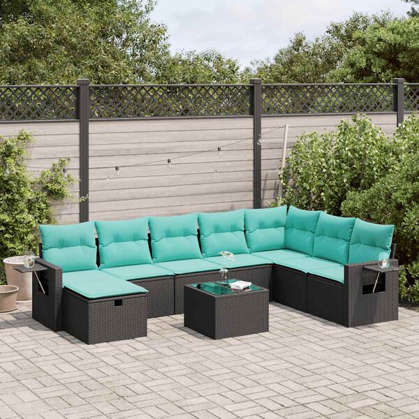 vidaXL 8-delige Loungeset met kussens poly rattan zwart