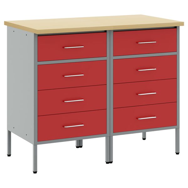 vidaXL Werk kast met lade 2 pcs Rood en Grijs 100 x 55 x 85 cm