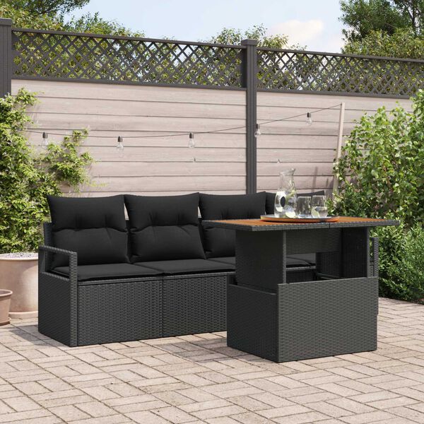 vidaXL Tuin Sofa Set met opslag 5 pcs Zwart Poly riet