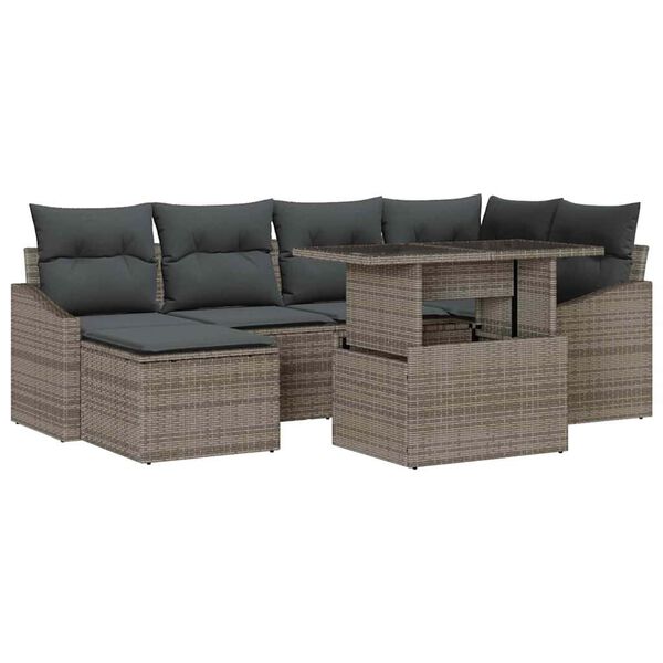 vidaXL Tuin Sofa Set 7 pcs Grijs Poly rattan en gepoedercoat staal
