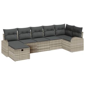vidaXL Bankstel met kussen met opslag Lichtgrijs poly rattan
