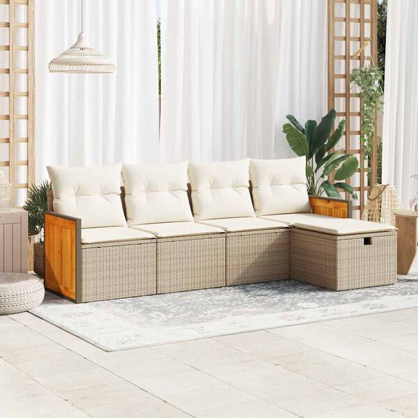 vidaXL 5-delige Loungeset met kussens poly rattan beige