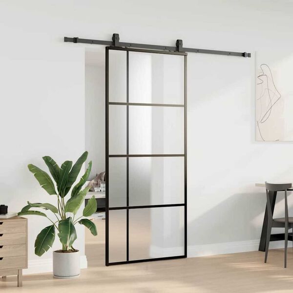 vidaXL Schuifdeur met beslagset 90x205 cm ESG glas zwart