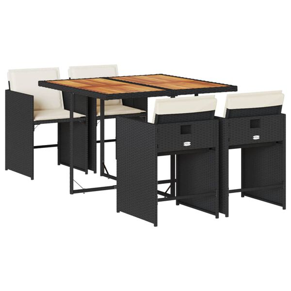 vidaXL 5-delige Tuinset met kussens poly rattan zwart