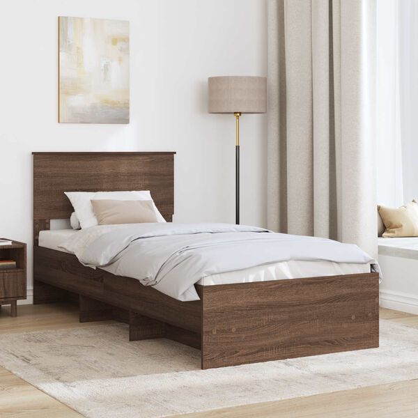 vidaXL Bedframe met hoofdeinde Bruin Eiken 80 x 200 cm Bewerkt hout