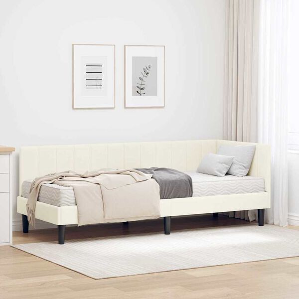 vidaXL Hoekbedframe met Matras met matras 2 pcs Cr&egrave;me Fluweel