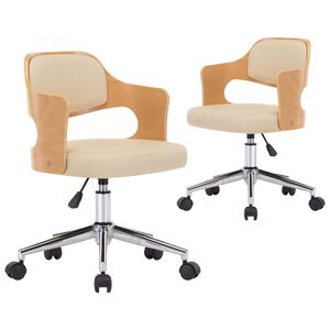 vidaXL Eetkamerstoelen draaibaar 2 st gebogen hout en kunstleer cr&egrave;me