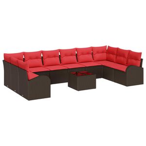 vidaXL Tuinbankenset 11 st Bruin en Rood poly rattan