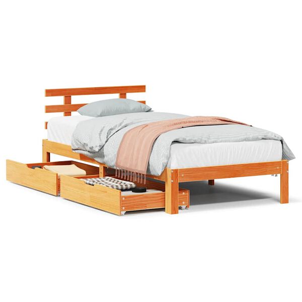 vidaXL Bedframe met lades massief grenenhout wasbruin 90x190 cm