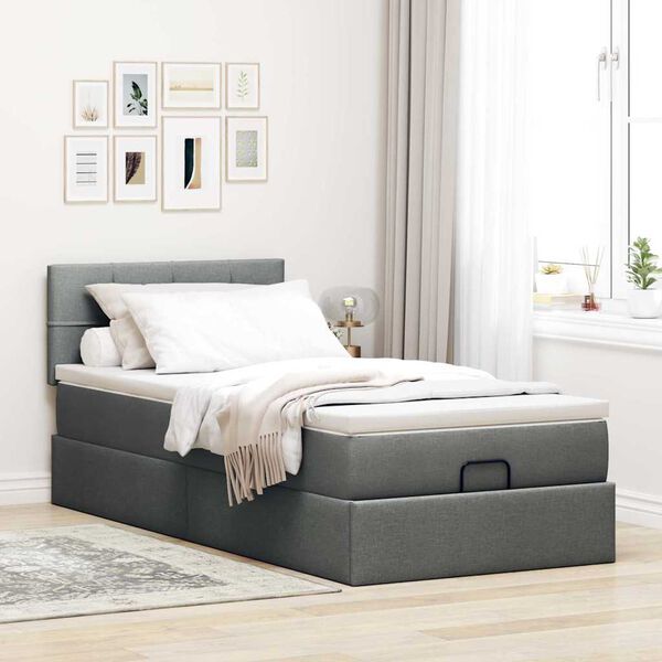vidaXL Ottoman bed met matras en LED's 90x190cm stof donkergrijs