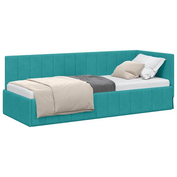vidaXL Hoekbedframe met hoofdeinde Turquoise 80 cm x 200 cm Fluweel