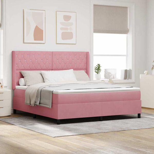 vidaXL Boxspringbed met matras met LED Roze 180 x 200 cm Fluweel