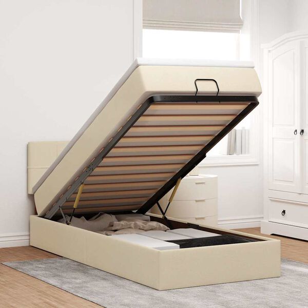 vidaXL Ottoman bed met matras 90x190cm stof cr&egrave;mekleurig