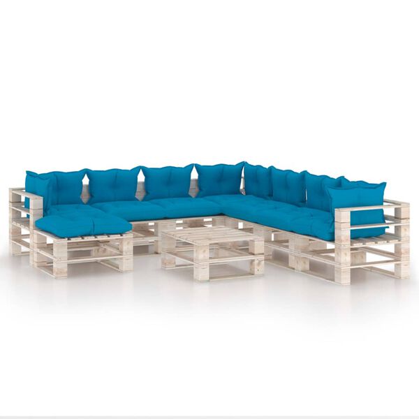 vidaXL 9-delige Loungeset met kussens pallet grenenhout