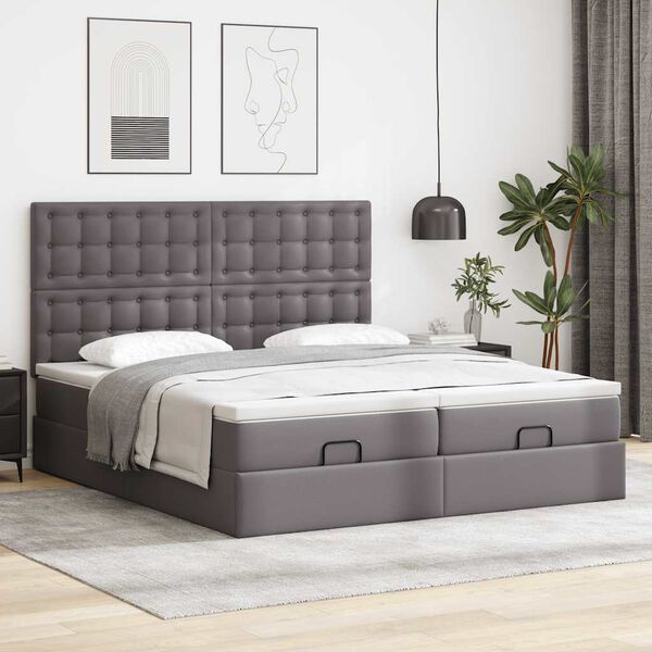 vidaXL Ottoman bed met matrassen en LED's 200x200cm kunstleer grijs
