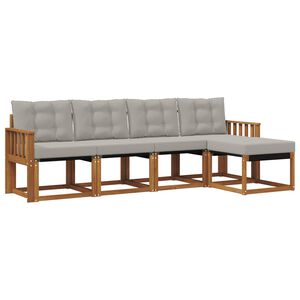vidaXL Buiten bankenset met kussen 5 pcs Natuurlijk en Lichtgrijs