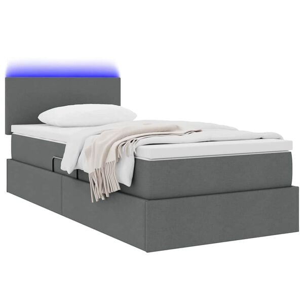 vidaXL Opbergbed met LED met matras Donkergrijs 90 x 190 cm Stof