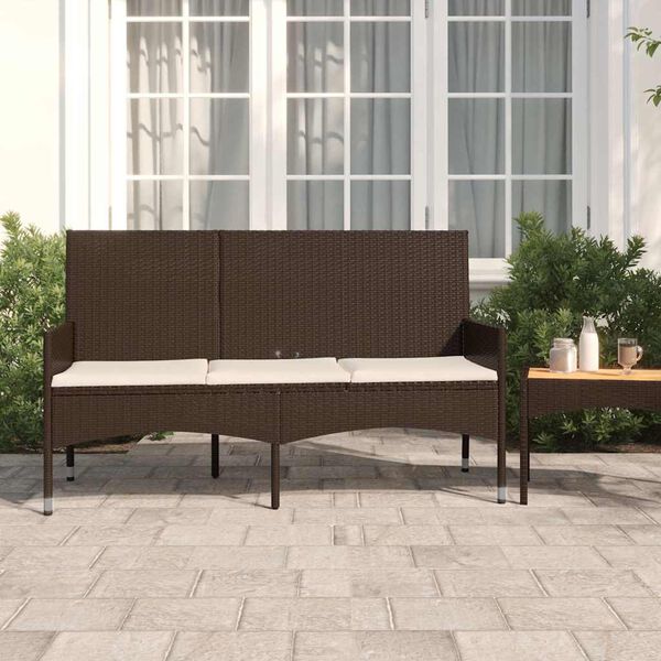 vidaXL Tuinbank 3-zits met kussens poly rattan bruin