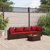 vidaXL 5-delige Loungeset met kussens poly rattan bruin