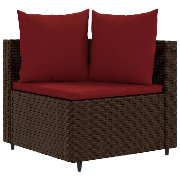 vidaXL 4-delige Loungeset met kussens poly rattan bruin