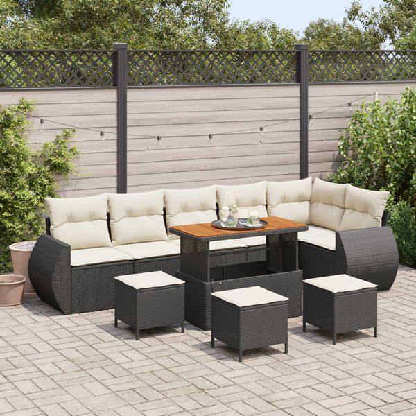 vidaXL Tuinbankenset 10 pcs Zwart poly rattan