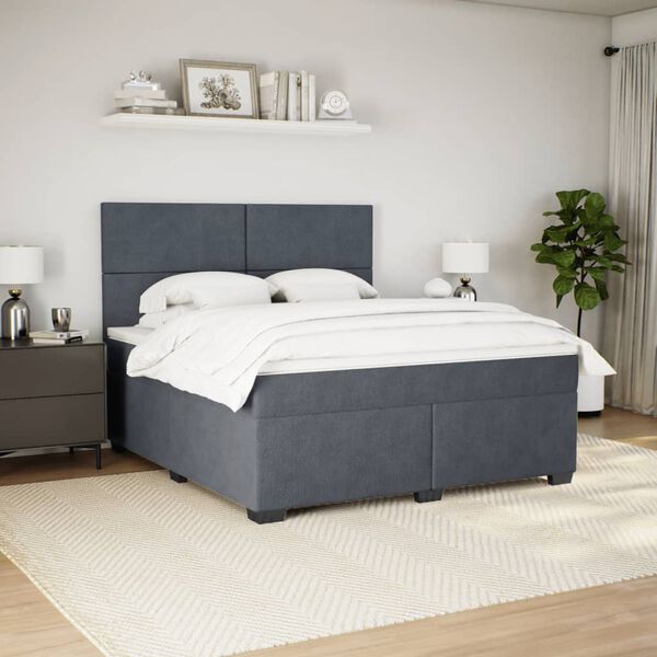 vidaXL Boxspring met matras fluweel donkergrijs 180x200 cm