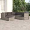 vidaXL 6-delige Loungeset met kussens poly rattan grijs