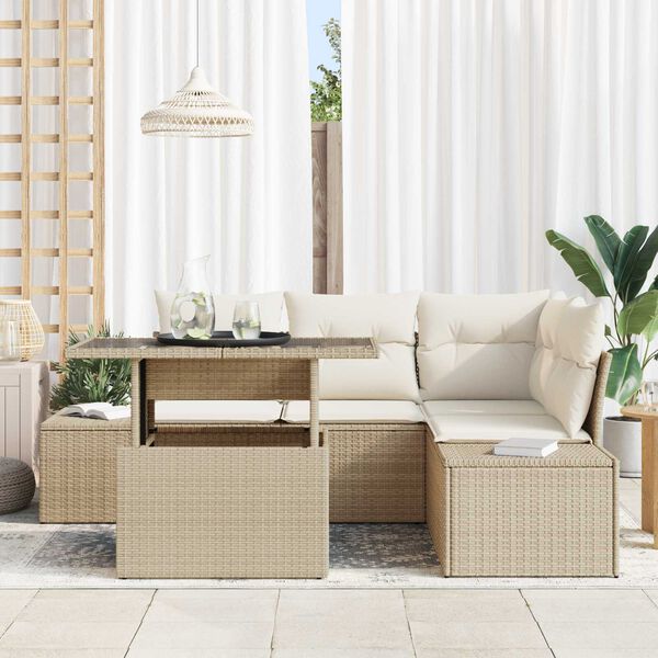 vidaXL Tuin Sofa Set met kussen met opslag 5 pcs Beige poly rattan